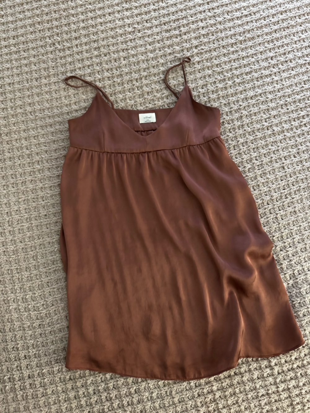 Aritzia Wilfred Lover Satin Mini Dress in Anise Brown
